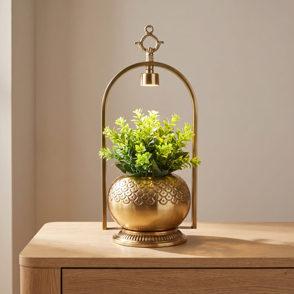 Large Antique Gold Illuminated Arch Planter