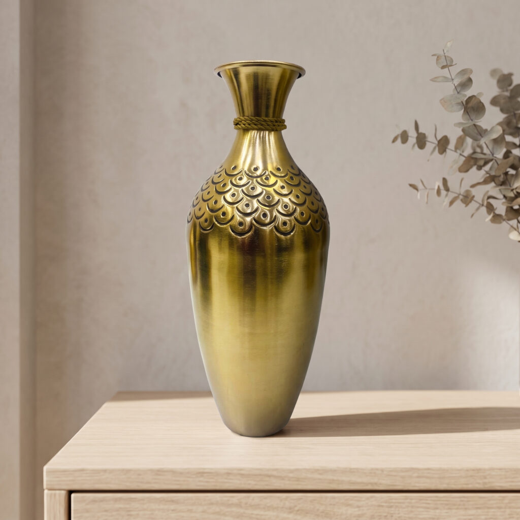 Rope-Neck Antique Gold Decorative Vase