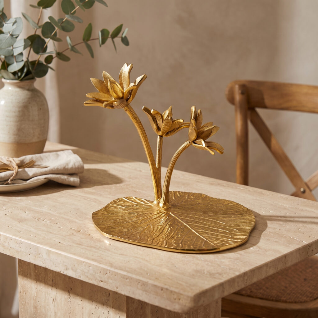 Gold-Plated Heena Three-Flower Decorative Stand