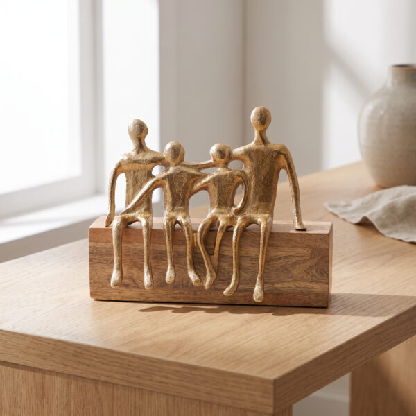 Aluminium family sculpture on a wooden base from HAR & HUES Décor
