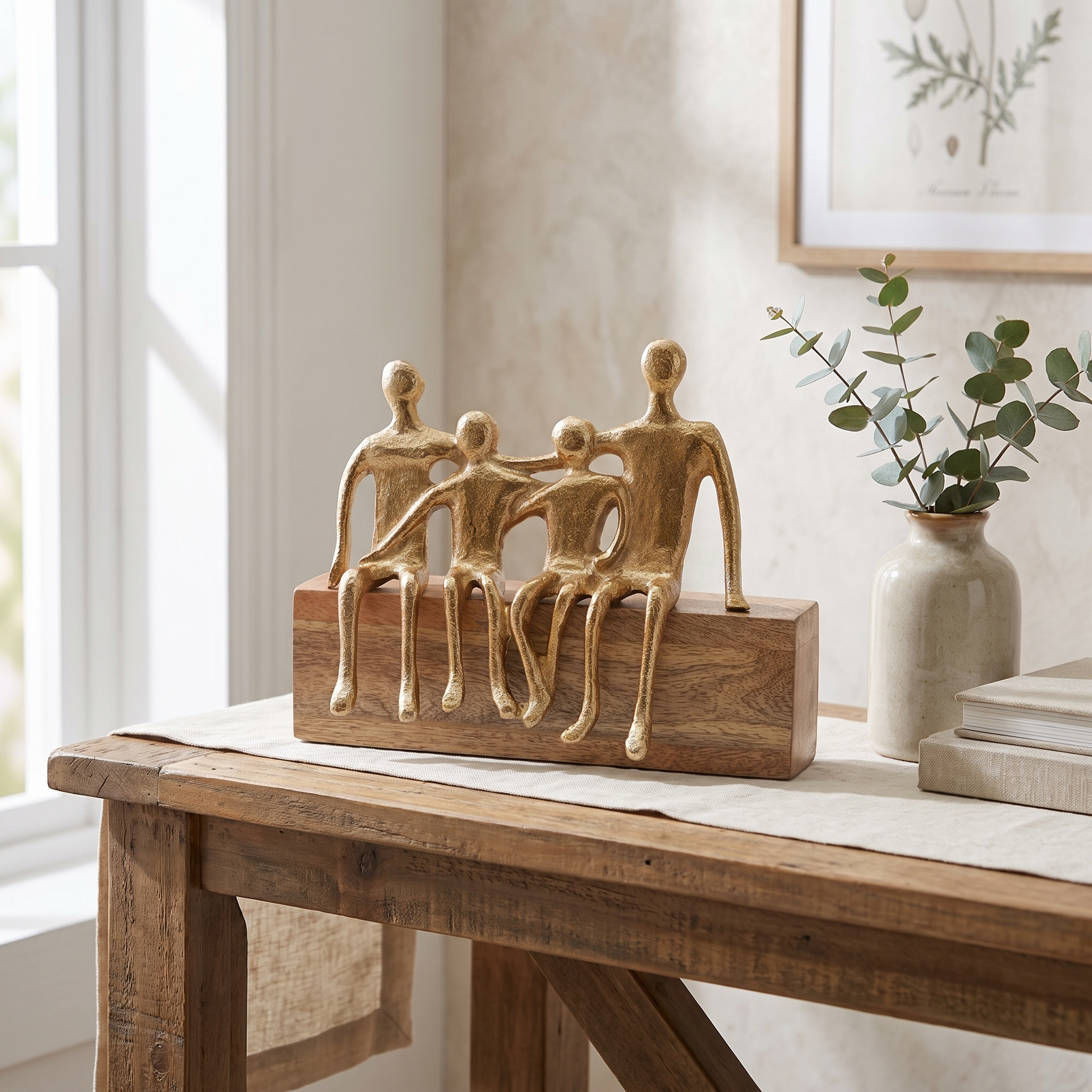Aluminium family sculpture styled in a warm contemporary interior.