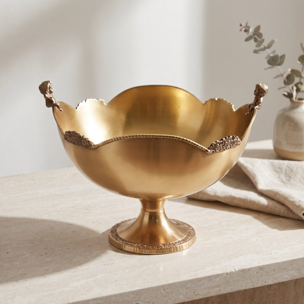 Antique Brass Cupid Pedestal Bowl