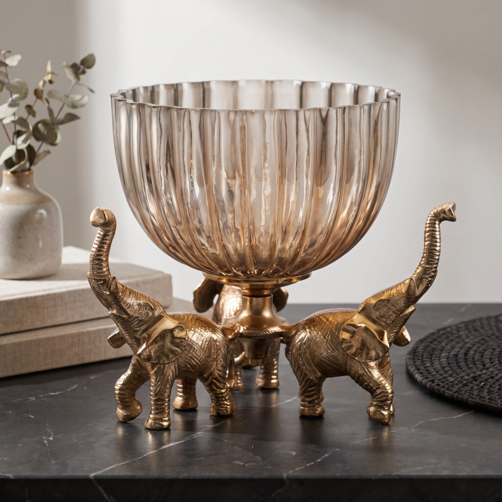 Antique Gold Vantara Elephant Pedestal Bowl