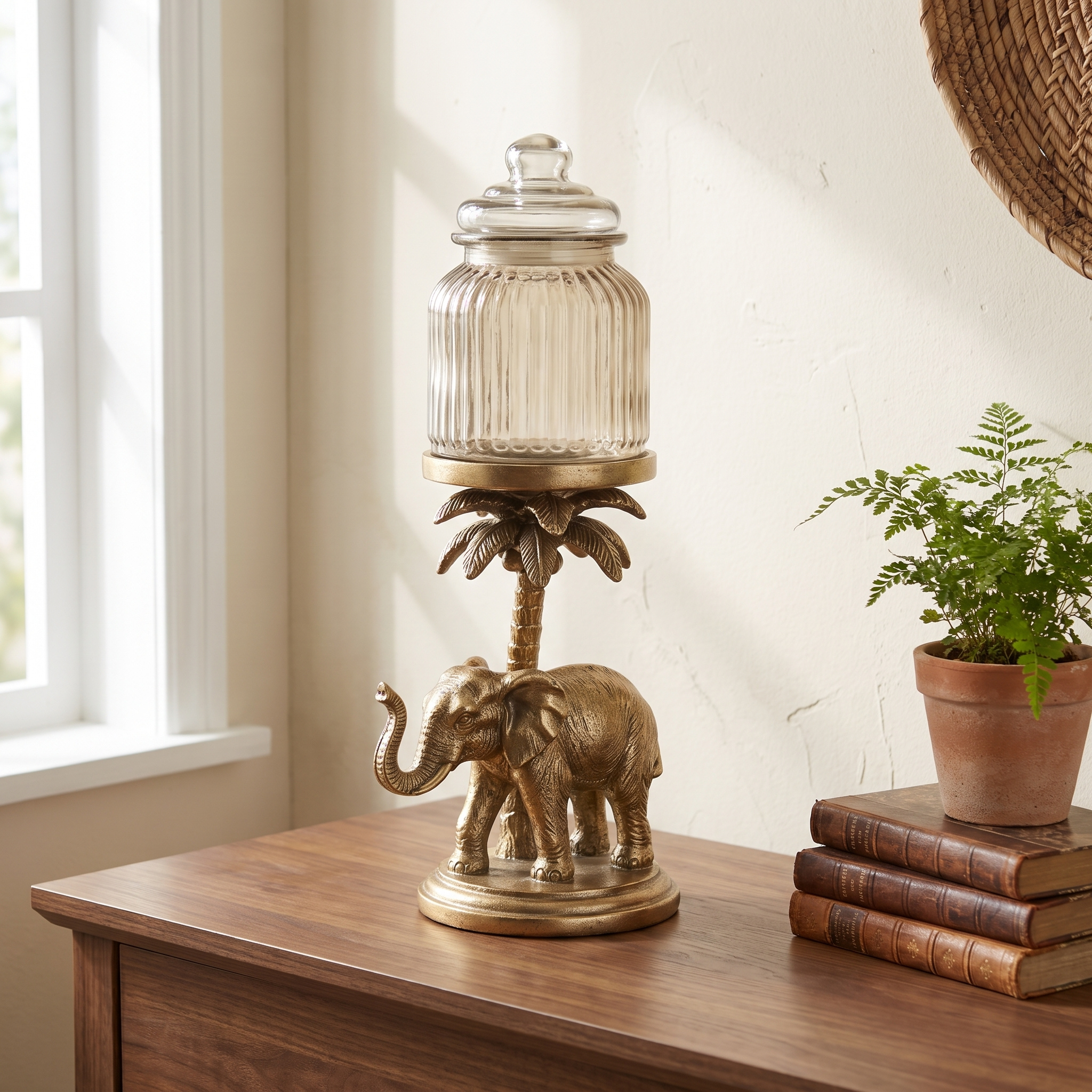 Antique Gold Vantara Elephant Jar Stand - Image 4