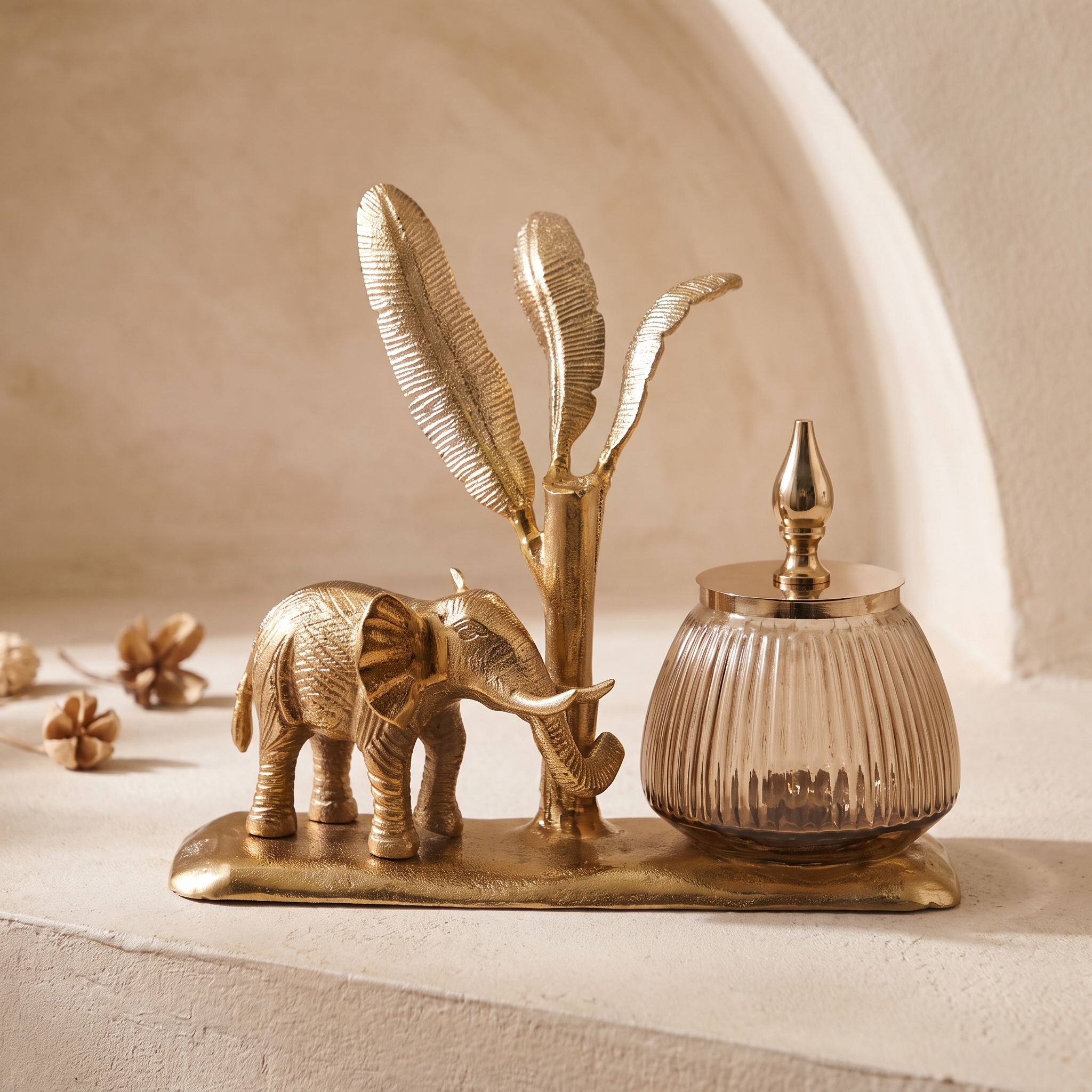 Antique Gold Vantara Elephant Jar Stand - Image 2