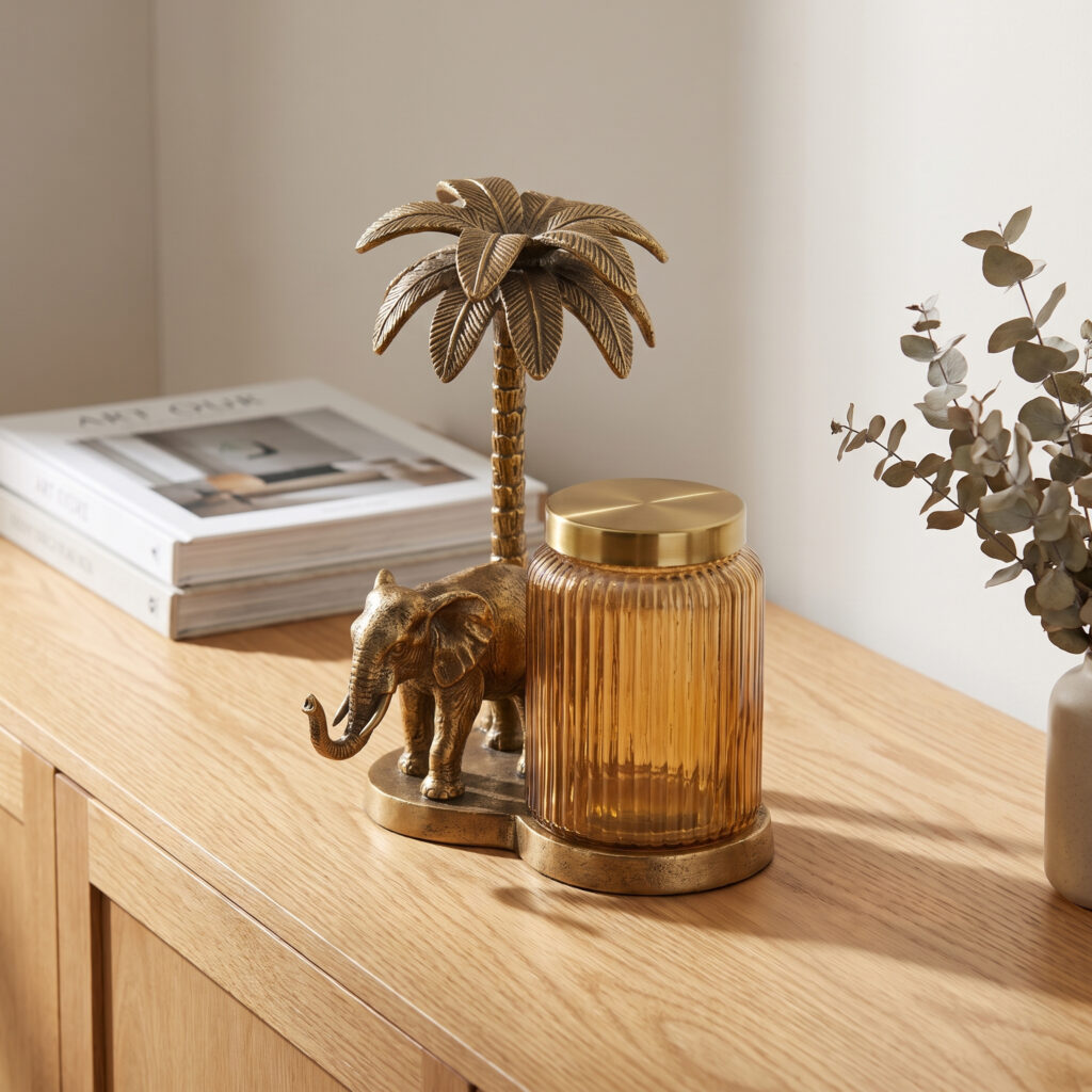 Antique Gold Vantara Elephant Jar Stand