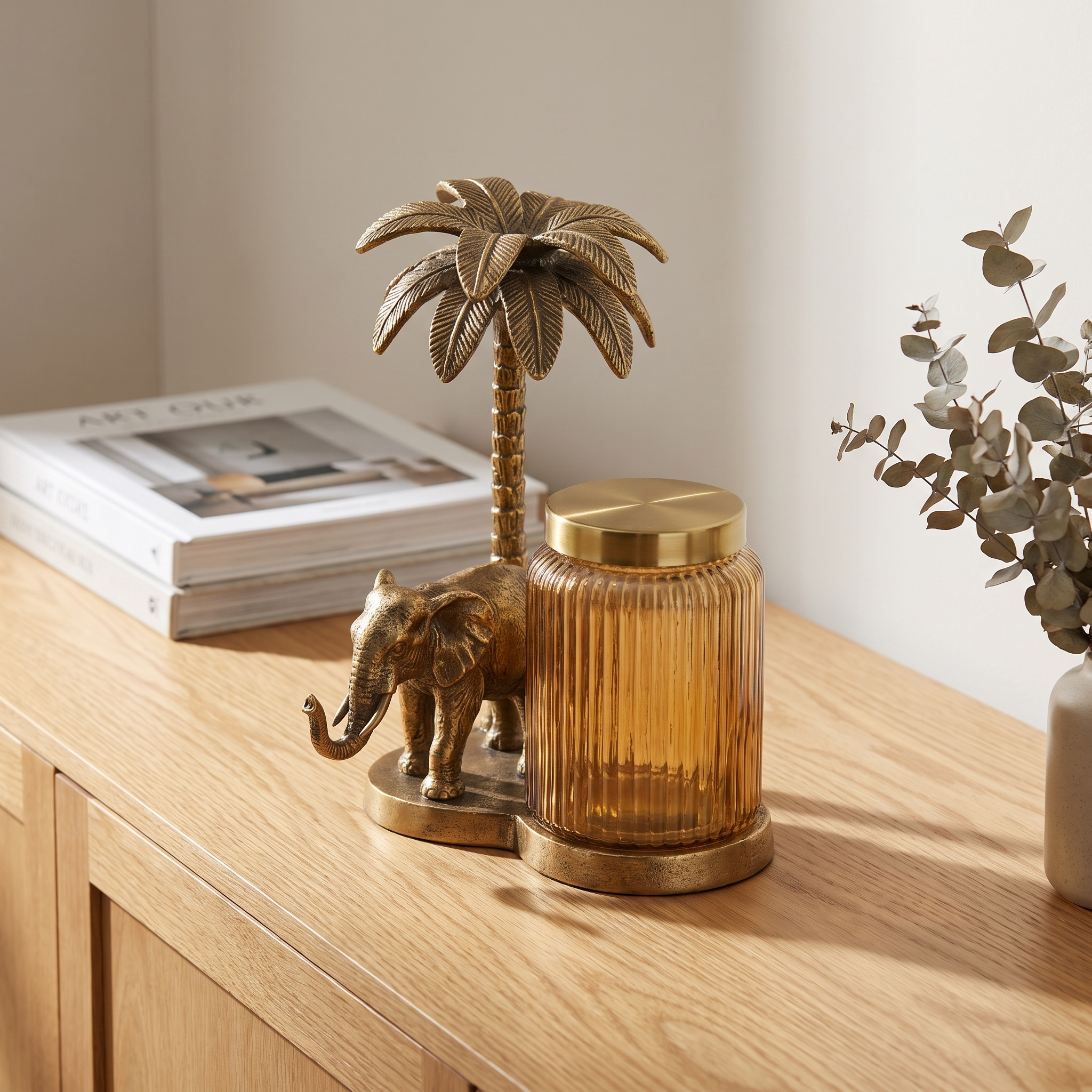 Antique Gold Vantara Elephant Jar Stand