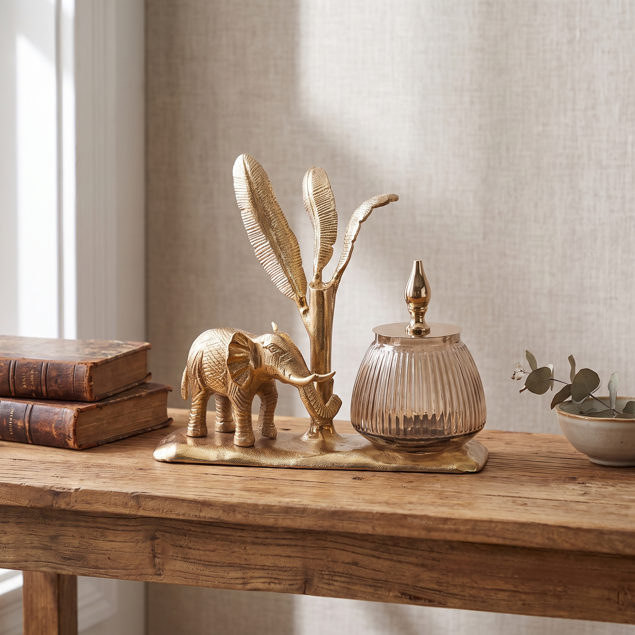 Antique Gold Vantara Elephant Jar Stand - Image 3