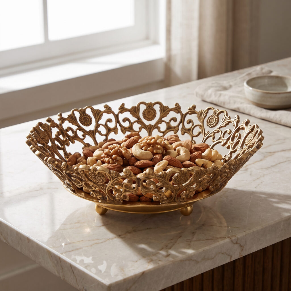 Brass Royal Border Nut Bowl
