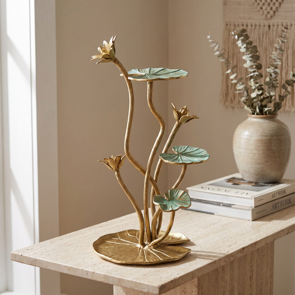 Antique Gold Triple Lotus Decorative Stand