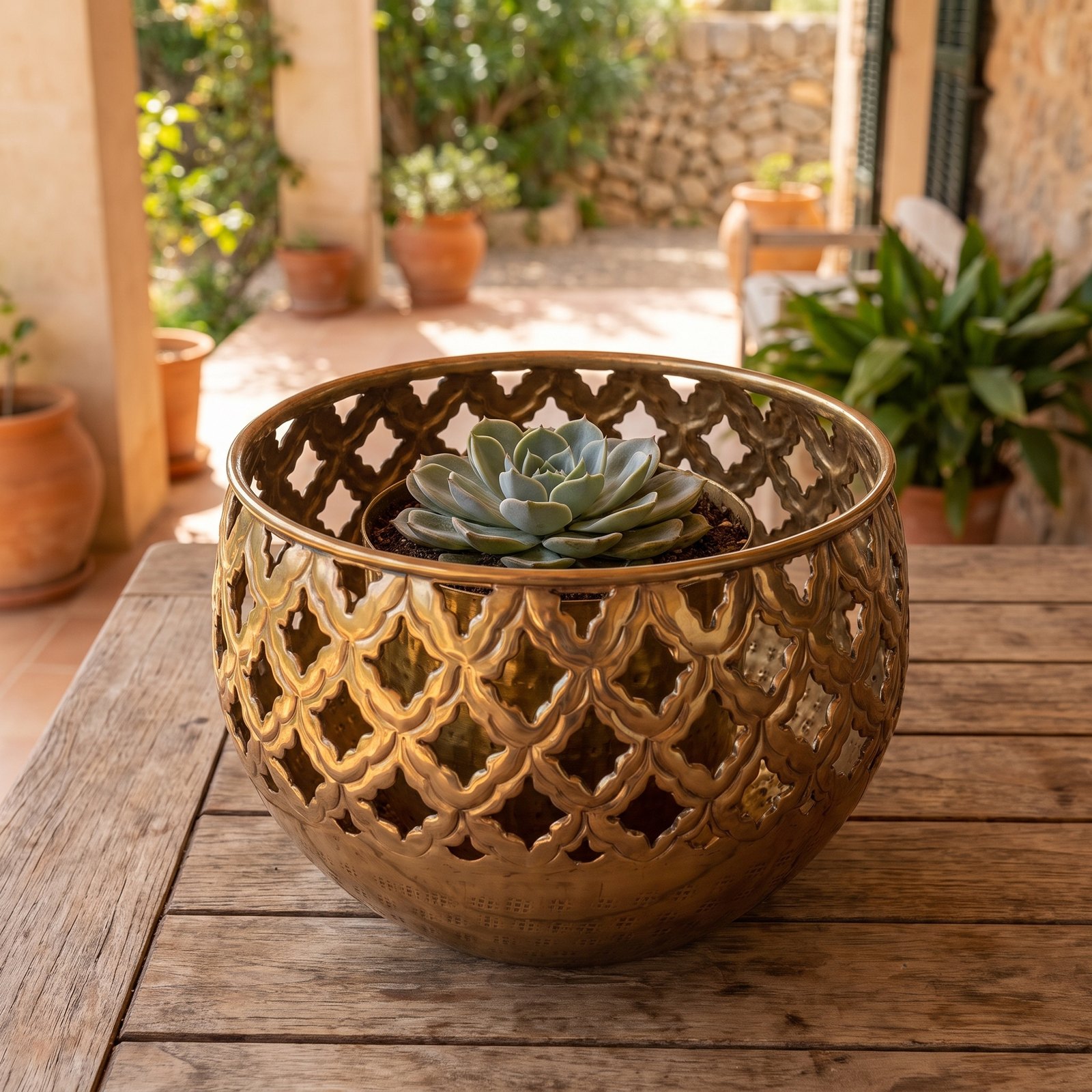 Brass Perforated Hammered Planter - Image 3
