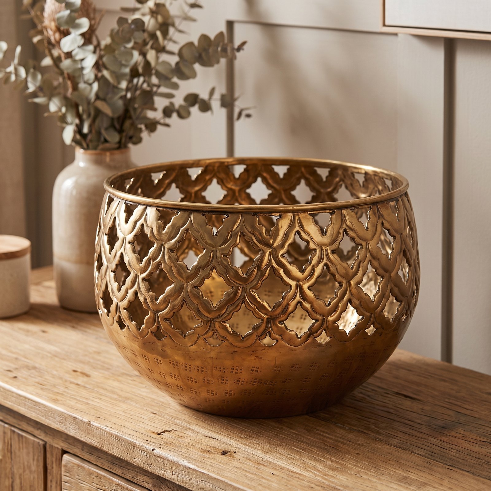 Brass Perforated Hammered Planter - Image 2