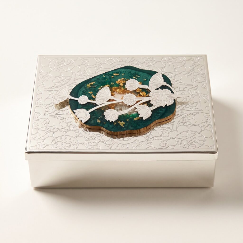 Silver-Plated Lotus Rectangle Box