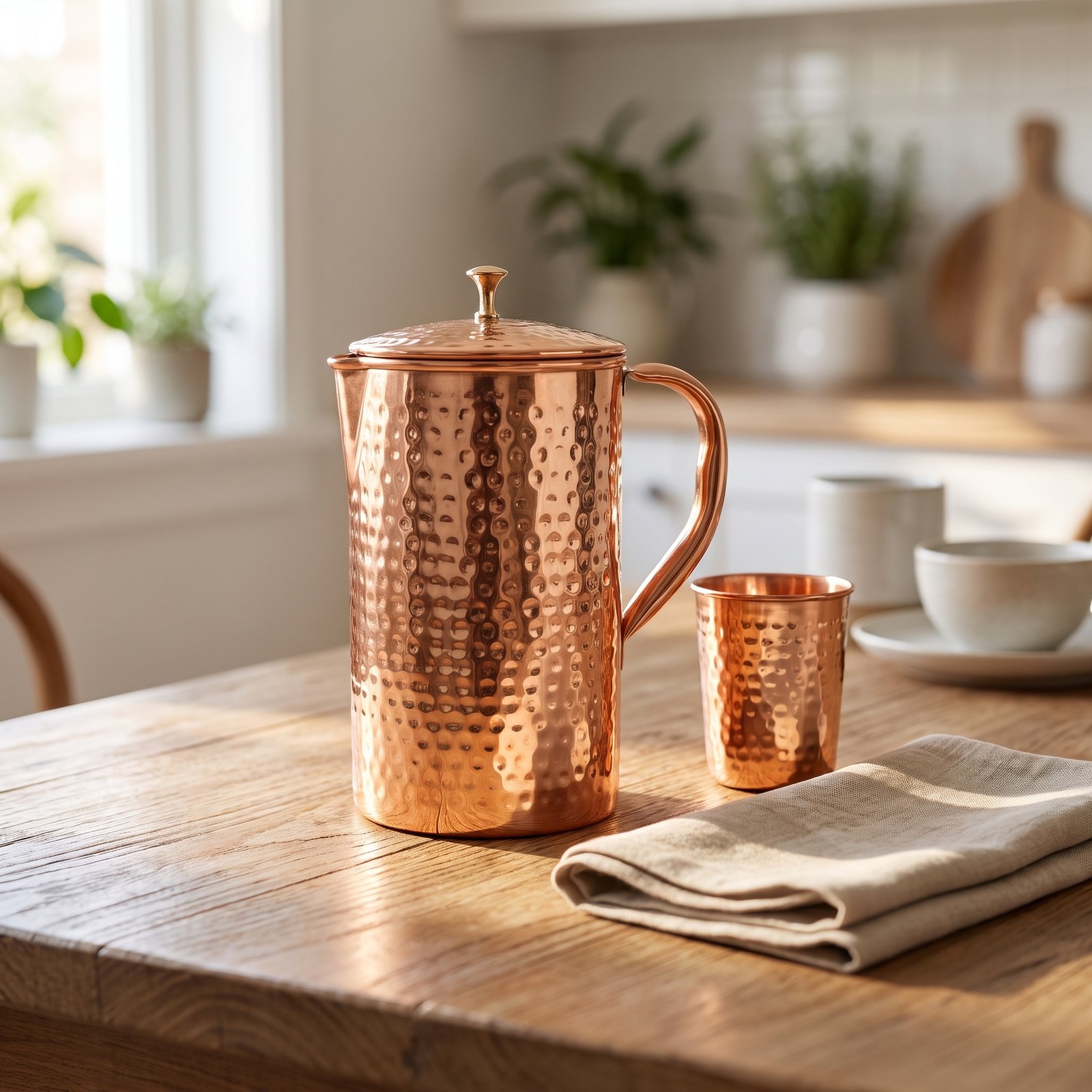 Hammered Copper Lidded Jug - Image 5