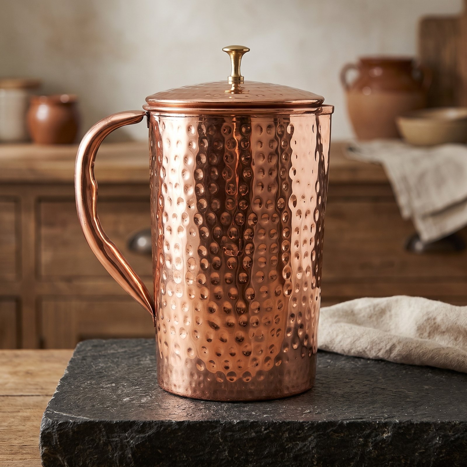 Hammered Copper Lidded Jug - Image 8