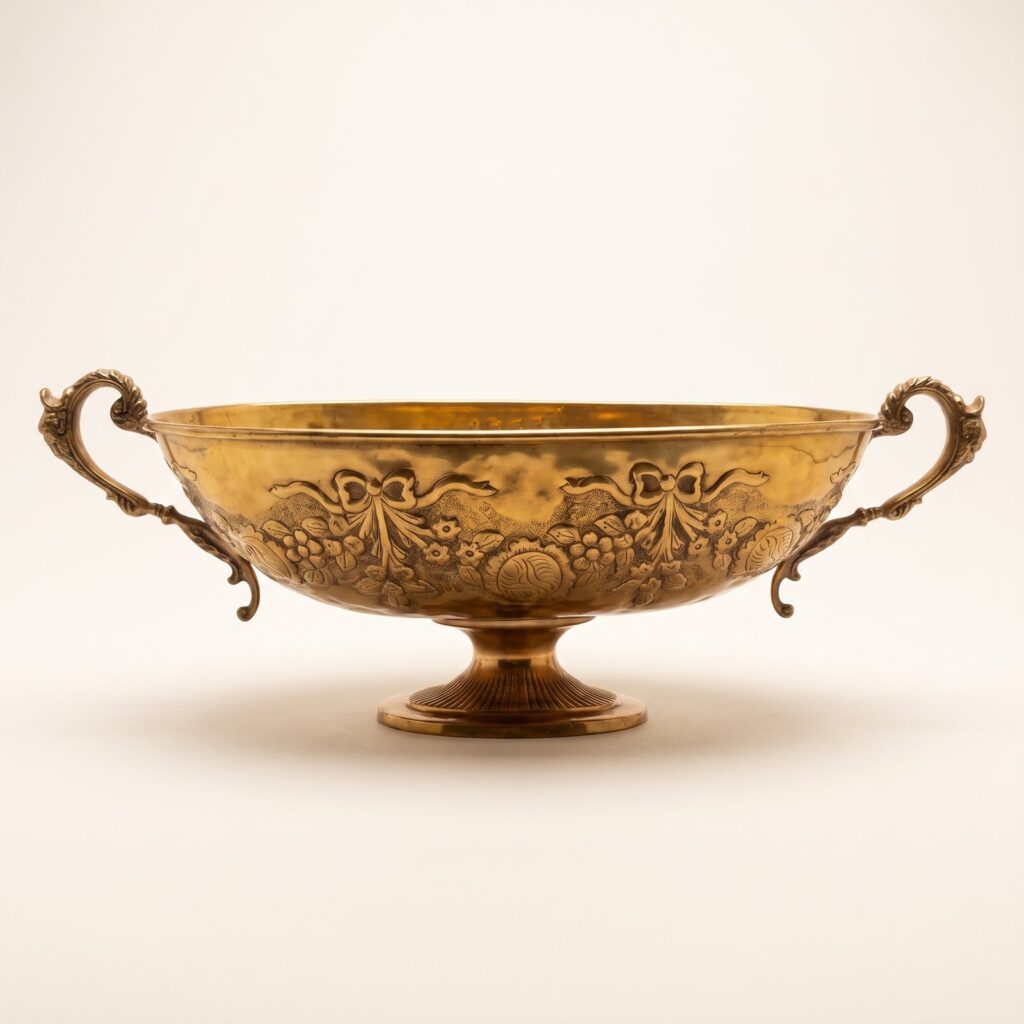Antique Bowl Oval Deep Embossed Handle