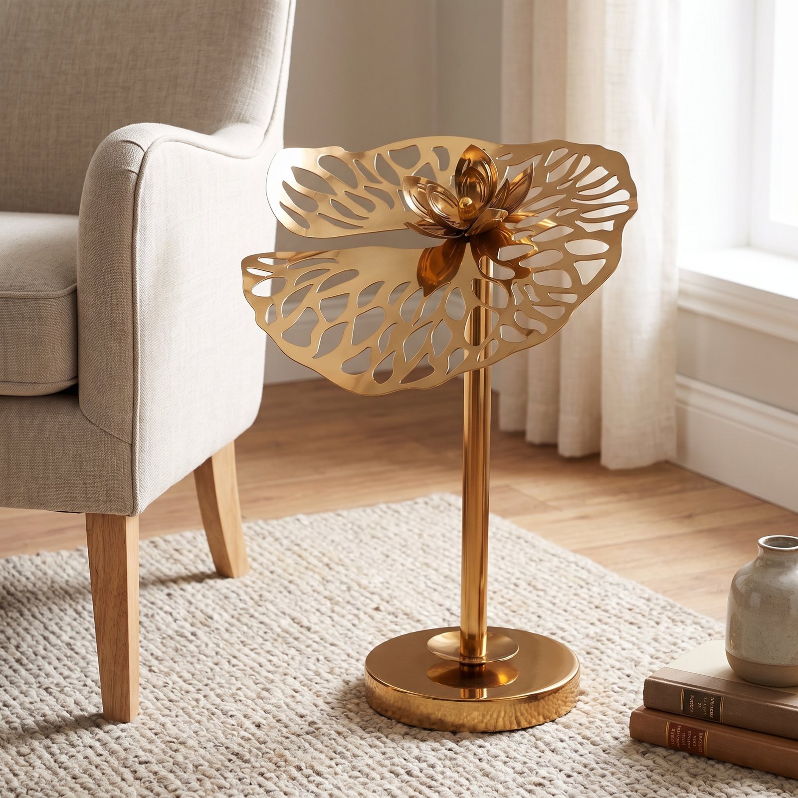 Antique Gold Lotus Leaf Decorative Accent - Image 3